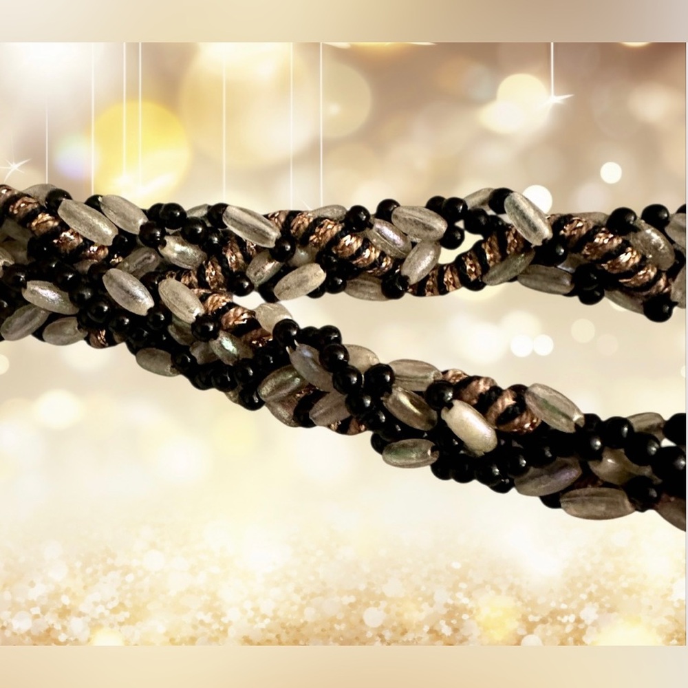 MARY FRANCES Black/Brown with Gold & Cream Bead Embellishments & Feathers - Picture 9 of 12